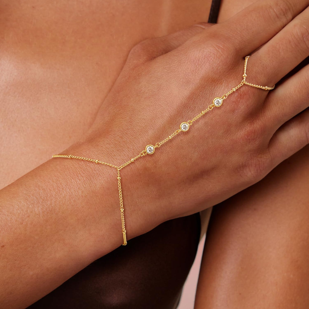 Dazzling 14K Gold Hand Chain Bracelet