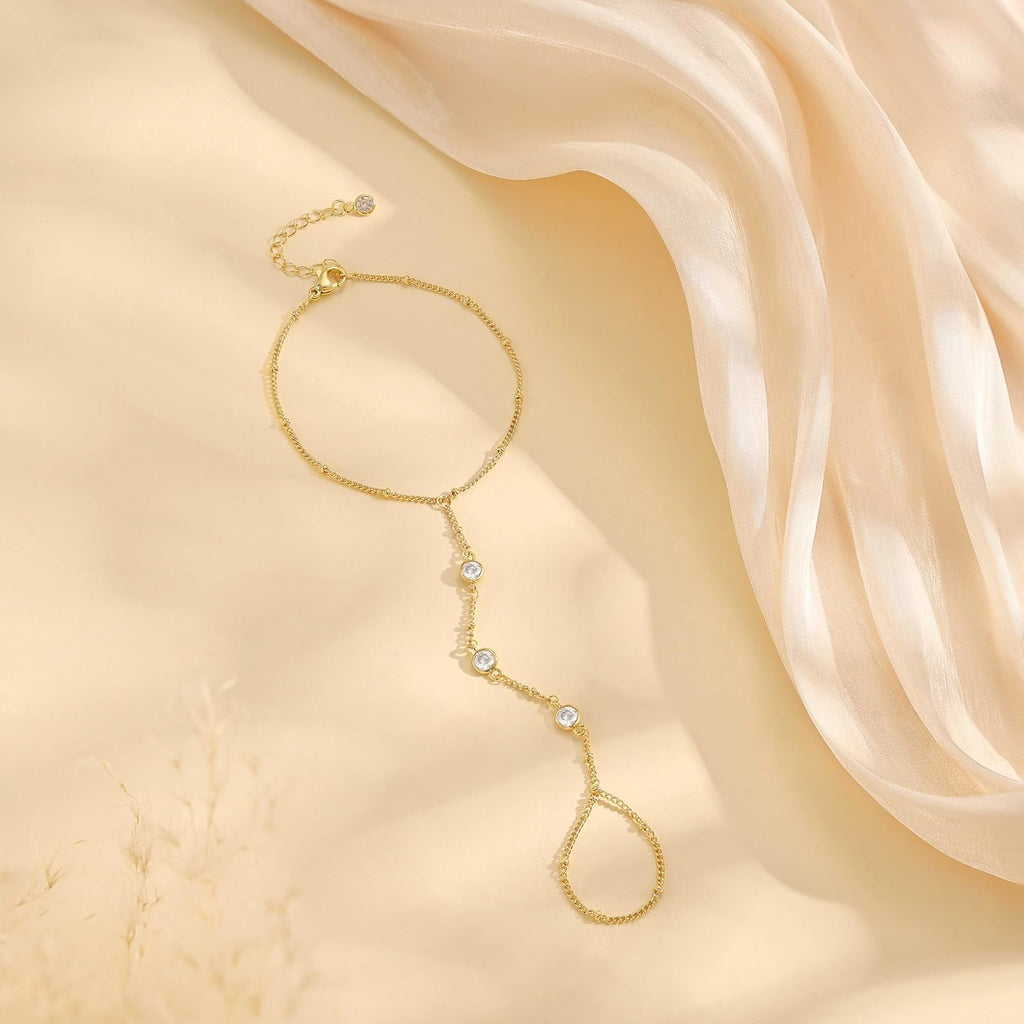 Dazzling 14K Gold Hand Chain Bracelet