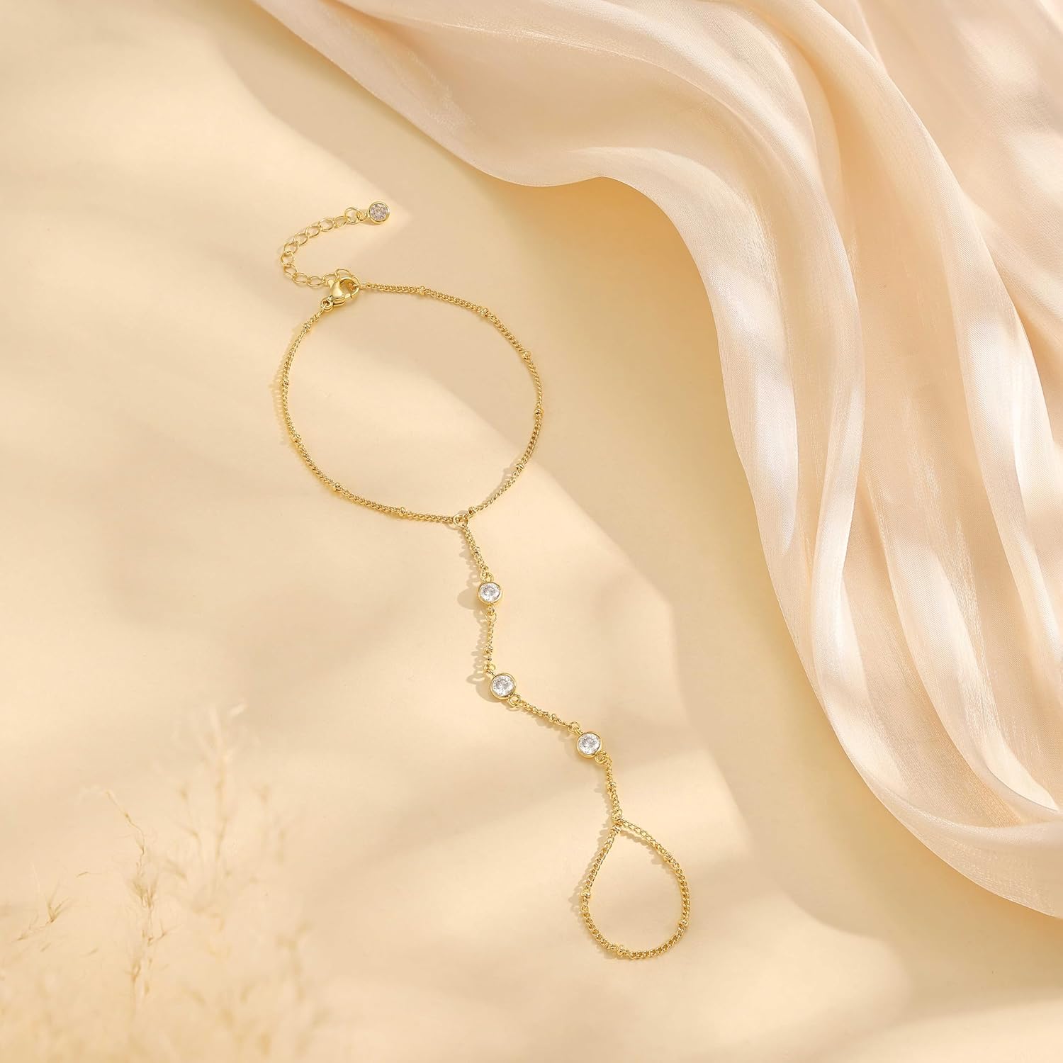 Dazzling 14K Gold Hand Chain Bracelet