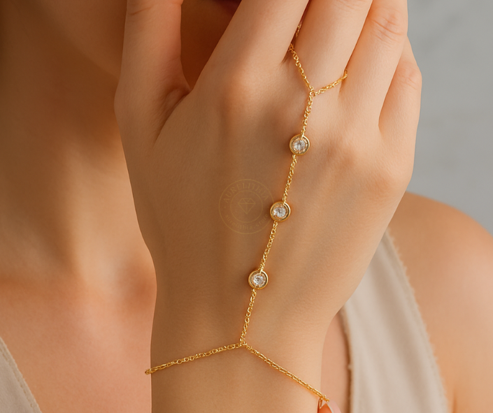 Dazzling 14K Gold Hand Chain Bracelet