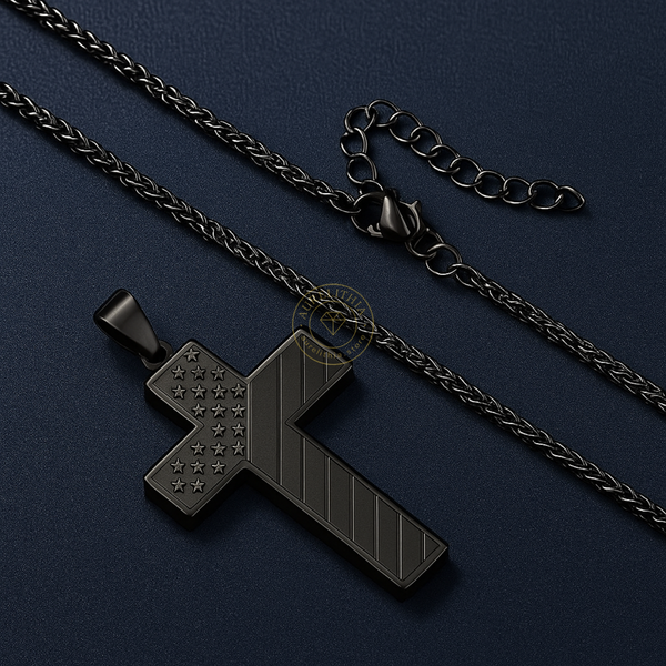 Valor Black Steel Cross Necklace