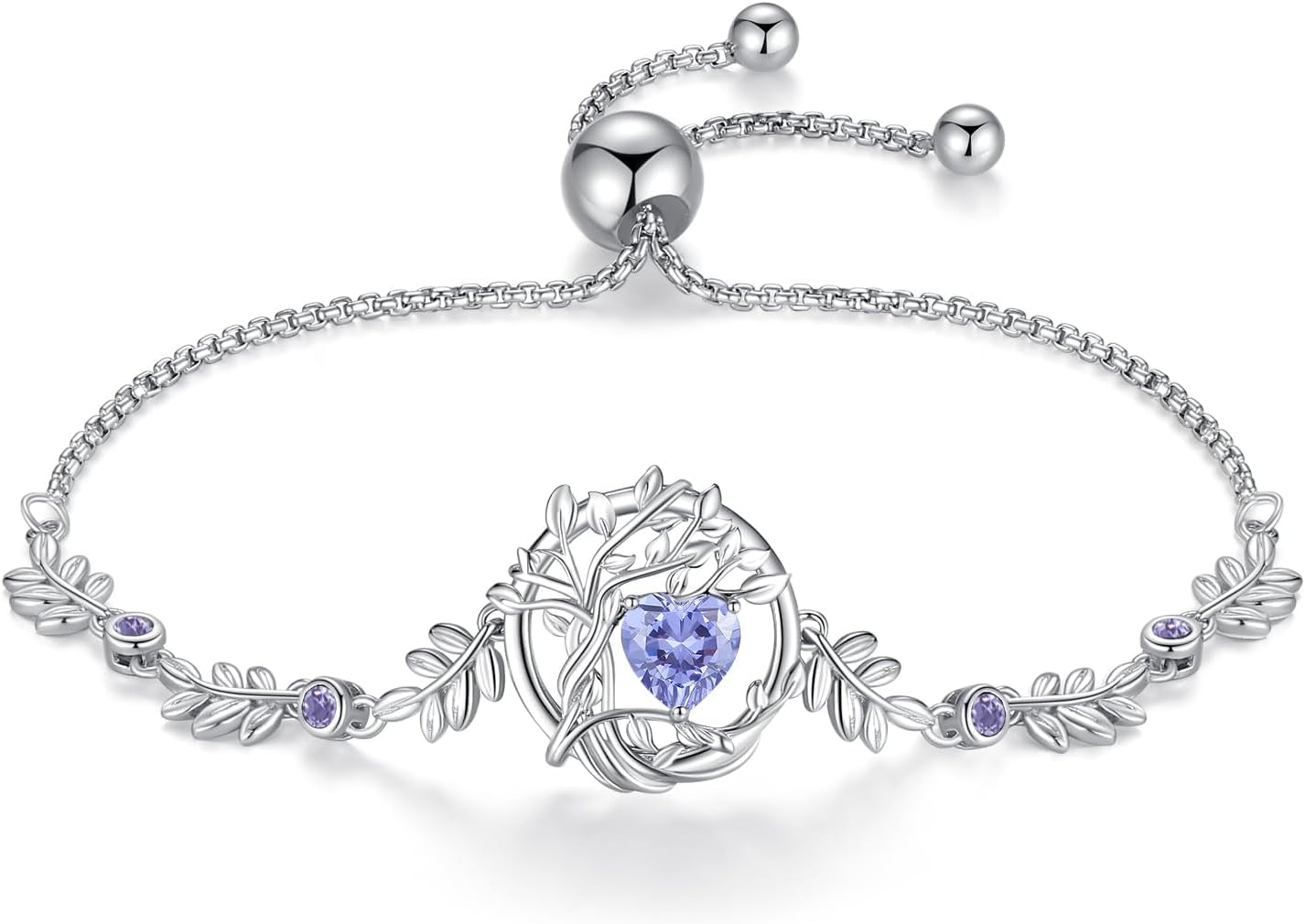 Tree of Life Birthstone Bracelet for Women Sterling Silver Tree Jewelry Birthstone Charm Bracelet Gemstone Anniversary Birthday Christmas Gifts for Wife Mom Her